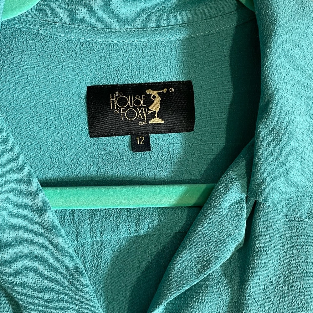 House of Foxy 1940s style blouse in bright duckegg UK size 12 - Picture 11 of 14